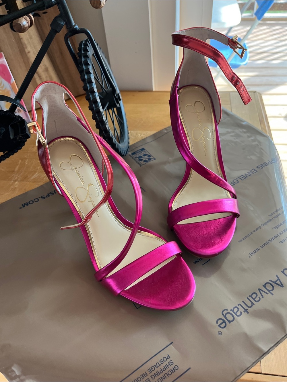 Jessica Simpson Hot Pink Satin Strappy Stiletto Sandals